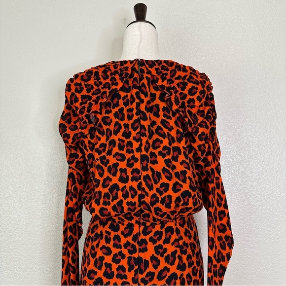 MSGM Milano Ruffled Orange Leopard Print Crepe Mini Dress, Sz Medium - Picture 8 of 13